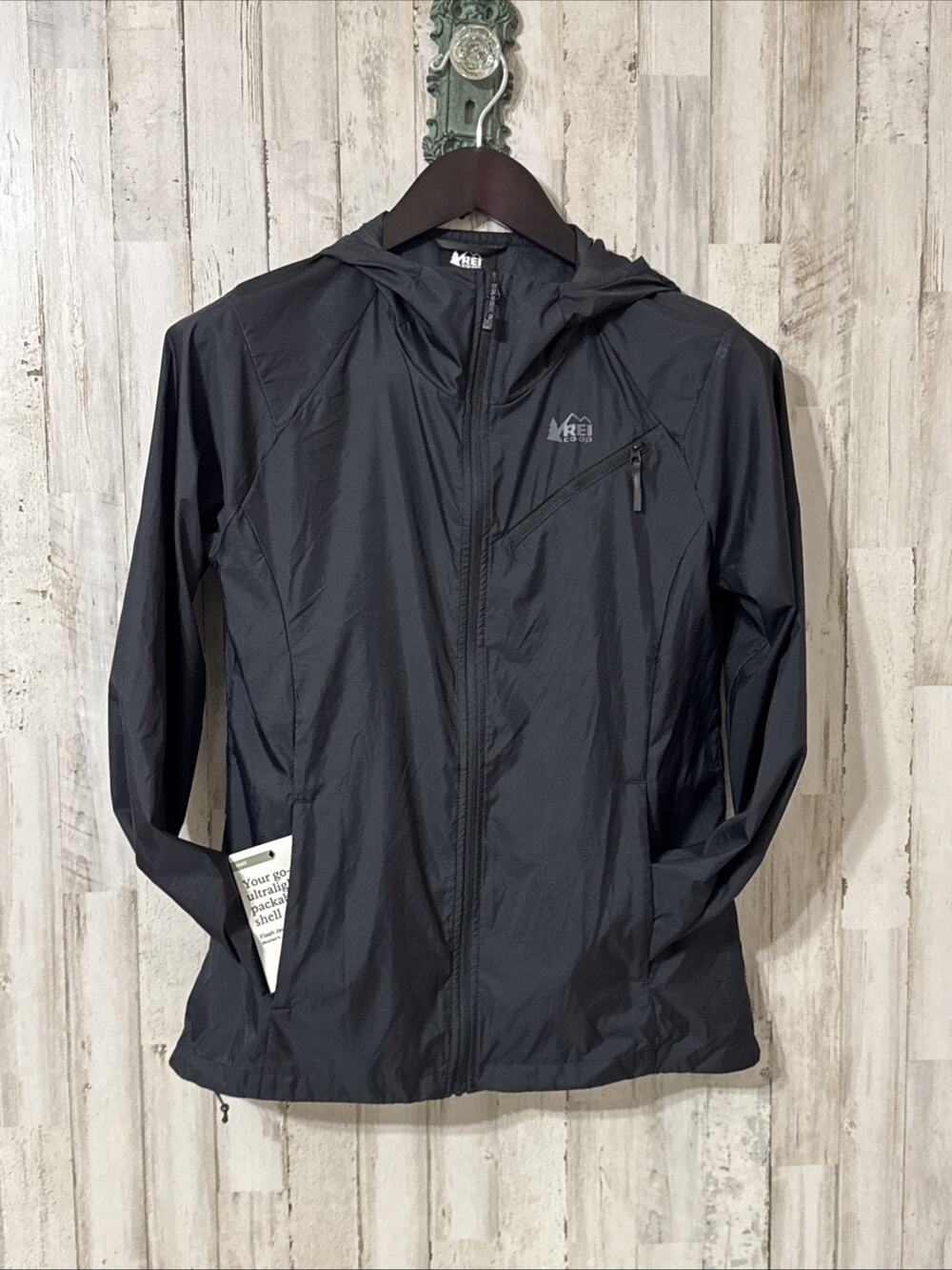 REI Co-op Flash Jacket Women’s Small Ultralight Packable Shell Windbreaker Black